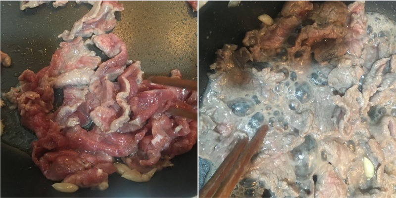 Tiến hành xào đu đủ với thịt bò