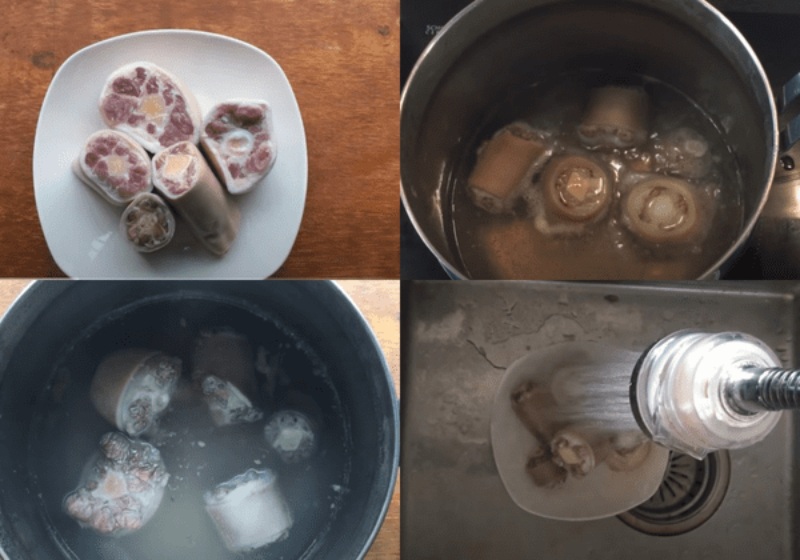 Sơ chế và trụng đuôi bò