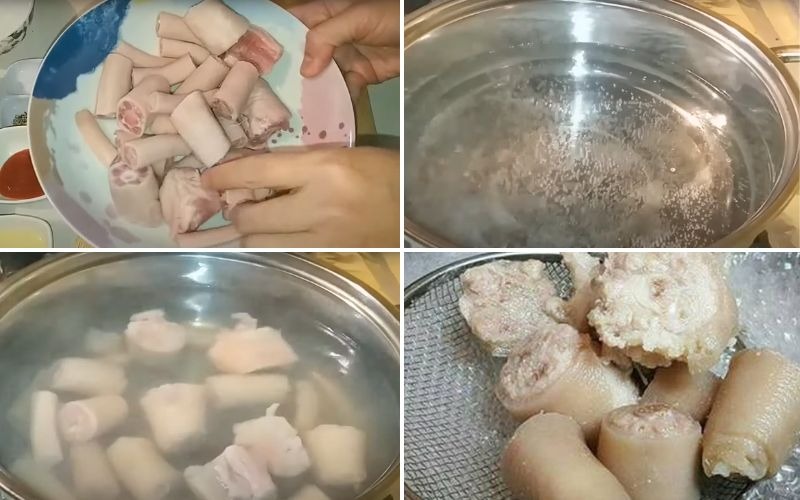 Luộc sơ đuôi heo với nước sôi