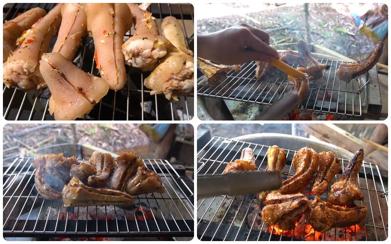 Nướng đuôi heo trên vỉ nướng
