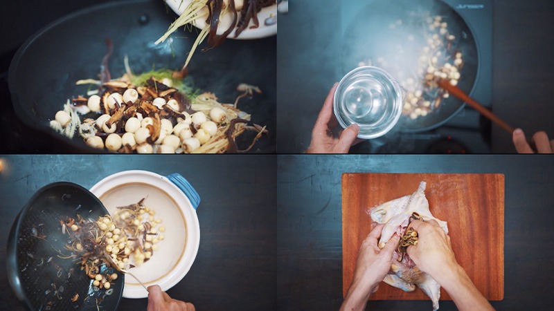 Tiến hành xào nhân nhồi gà