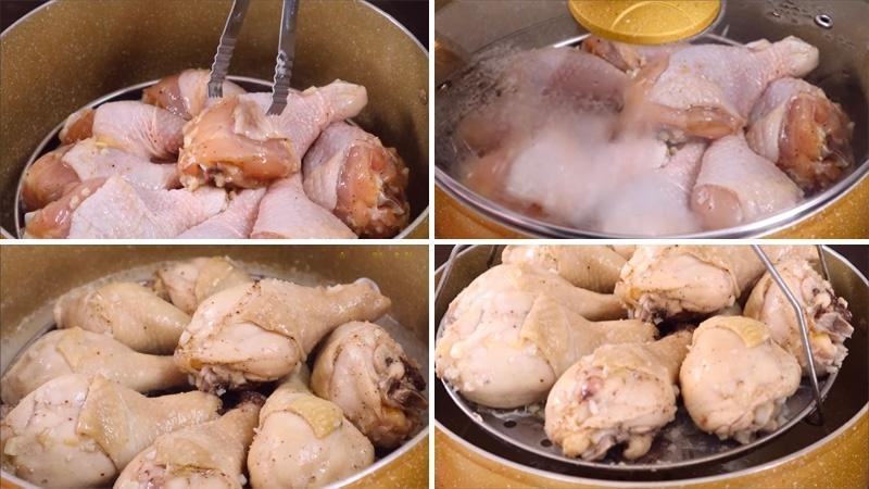  hấp hoặc hầm gà sơ trước khi chiên