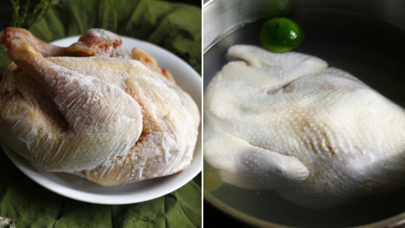 Sơ chế gà và ngâm gà trong nước muối