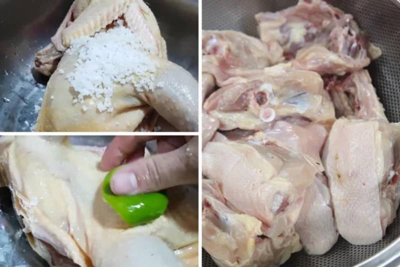 Sơ chế thịt gà bằng muối và chanh