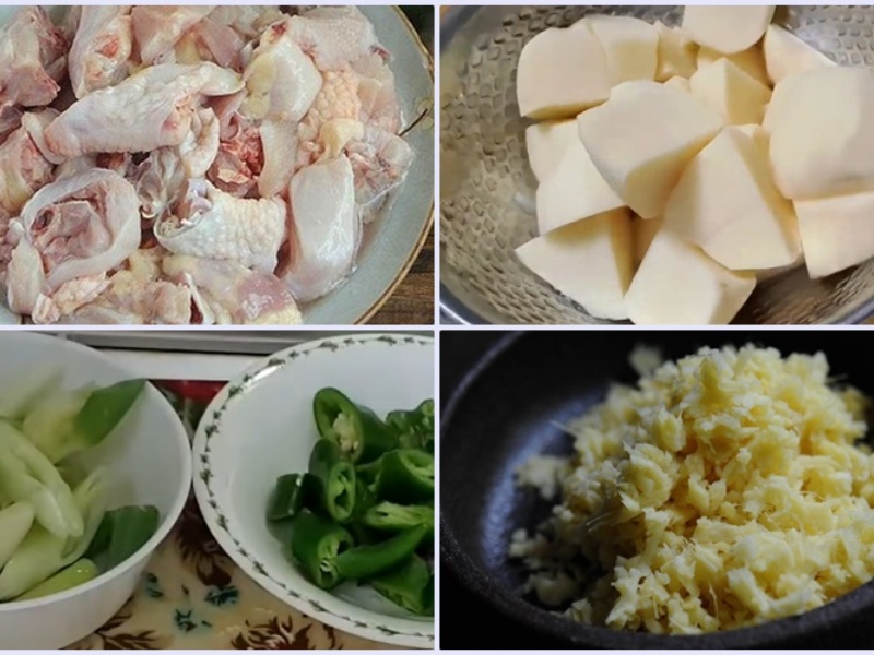 Sơ chế nguyên liệu làm gà hầm khoai tây kiểu Hàn Quốc
