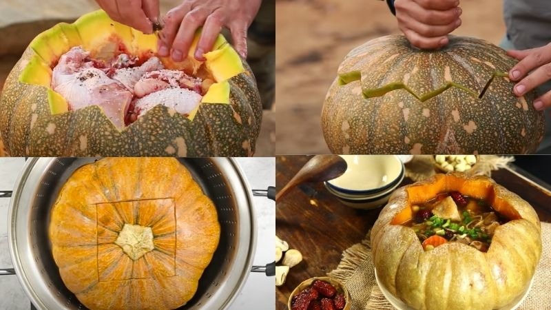 Hấp gà trong bí đỏ khoảng 30-45 phút