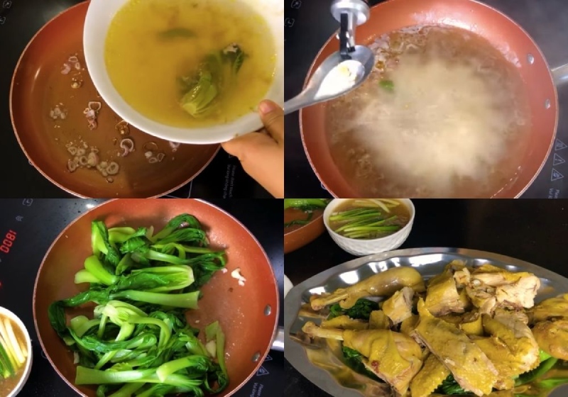 hấp gà với cải thìa
