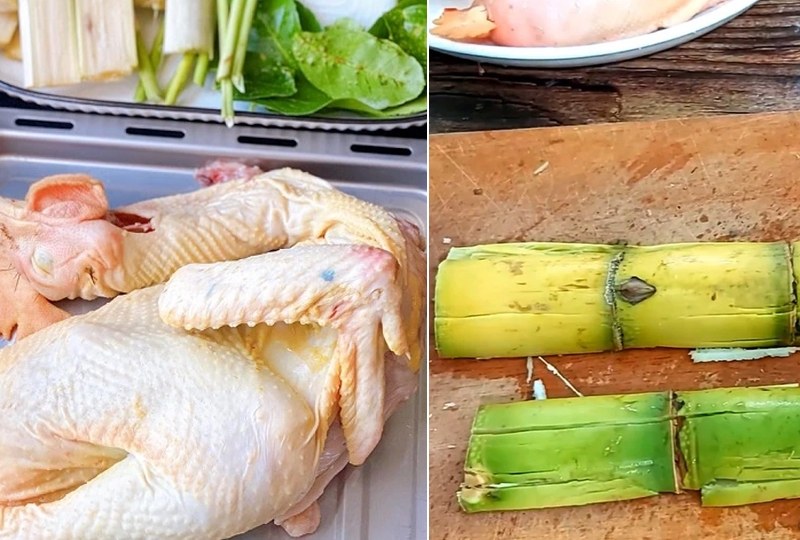 Sơ chế nguyên liệu làm gà hấp mía