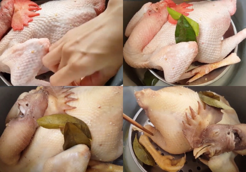 Tiến hành công đoạn hấp gà với nước dừa