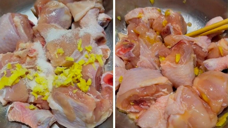 Ướp gà với gừng, sả và gia vị