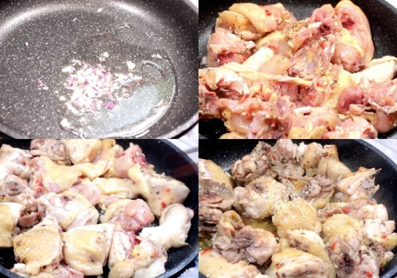 xào thịt gà với lửa nhỏ