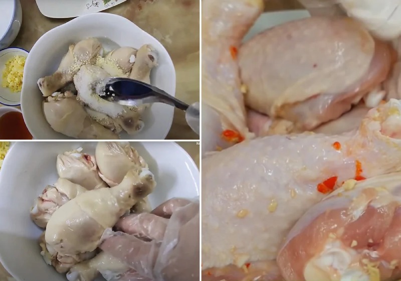 Ướp gia vị cho thịt gà khoảng 10 phút