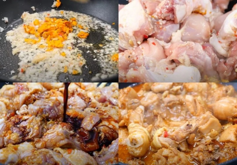 Tiến hành xào gà với sa tế