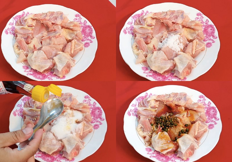 Tiến hành ướp thịt gà với hỗn hợp gia vị