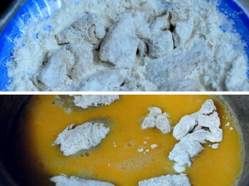 Công đoạn áo lớp bột cho gà