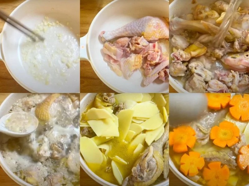 Công đoạn hầm thịt gà