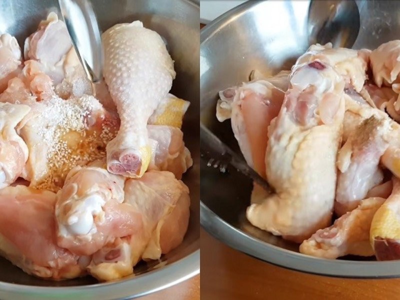 Tiến hành ướp thịt gà