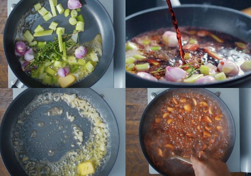 Nấu nước sốt rượu vang và rau củ cho món gà nướng