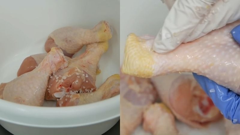 Tiến hành sơ chế đùi gà