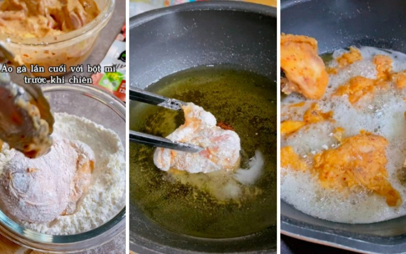lăn bột và chiên gà