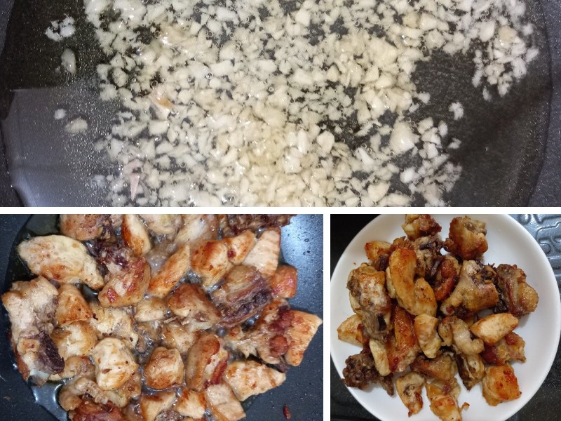 Công đoạn chiên sơ thịt gà