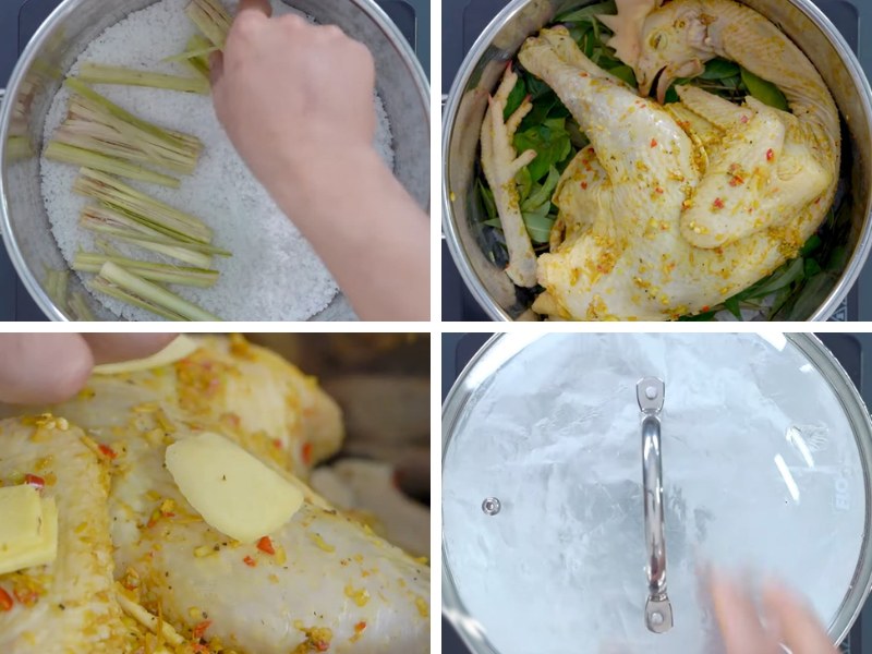 Công đoạn làm gà ủ muối hoa tiêu