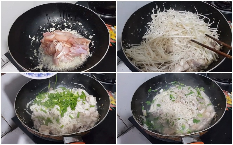 Xào gà cùng nấm kim châm