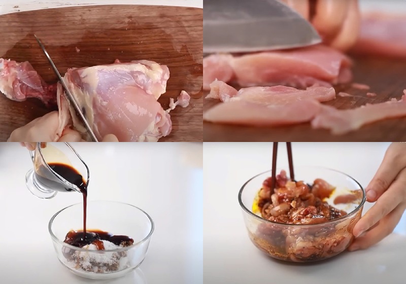 Sơ chế nguyên liệu làm Gà xào phô mai bắp cải 
