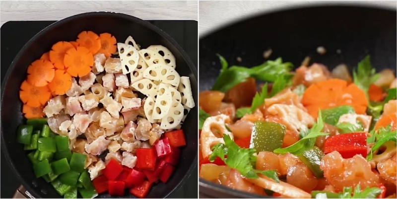 Tiến hành làm gân bò xào chua ngọt