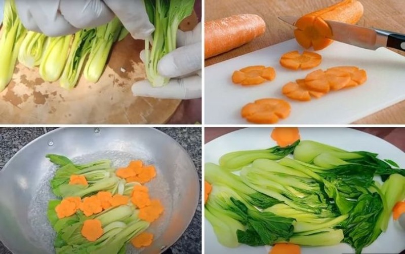 Sơ chế cải thìa và cà rốt
