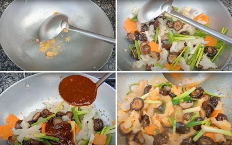 Tiến hành xào gân bò với nấm đông cô
