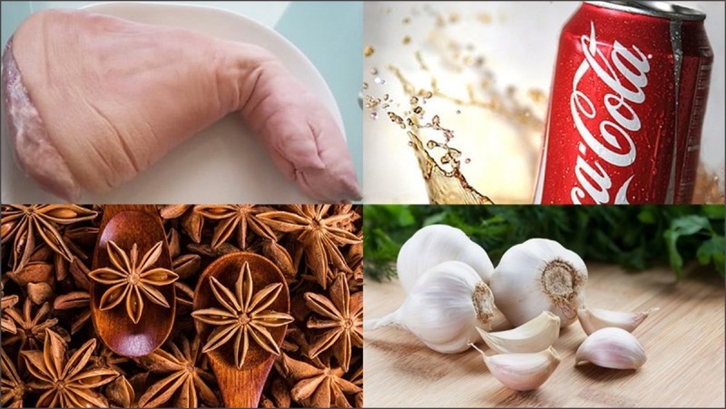 Các nguyên liệu làm món giò heo kho cô ca