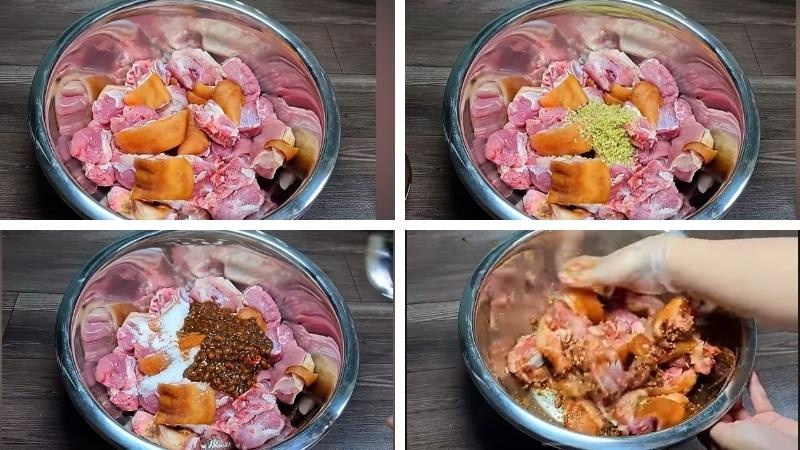 thịt heo ướp với gia vị