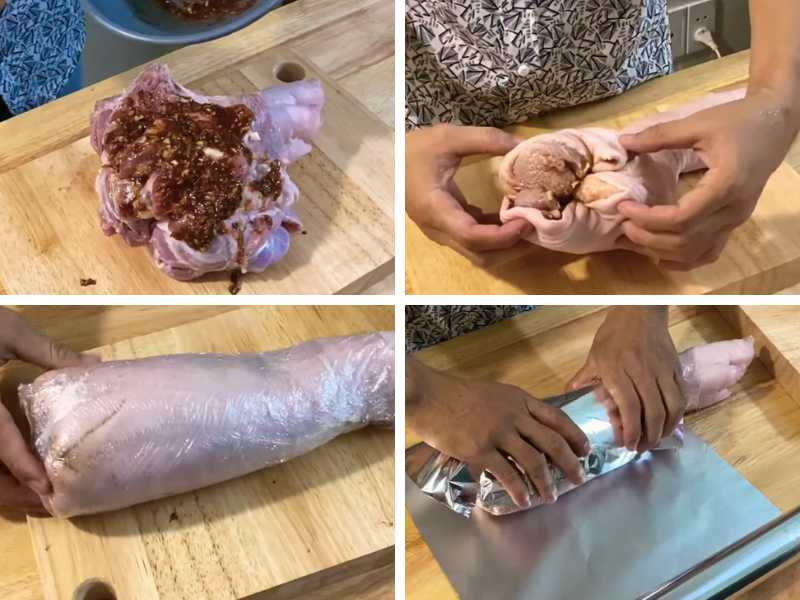 Công đoạn ướp chân giò heo