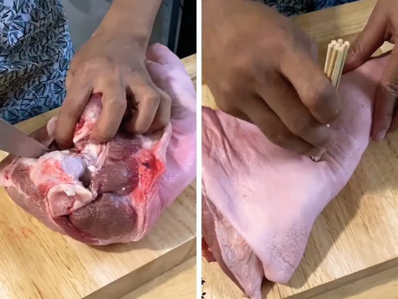 Làm sạch giò heo bằng muối và chanh