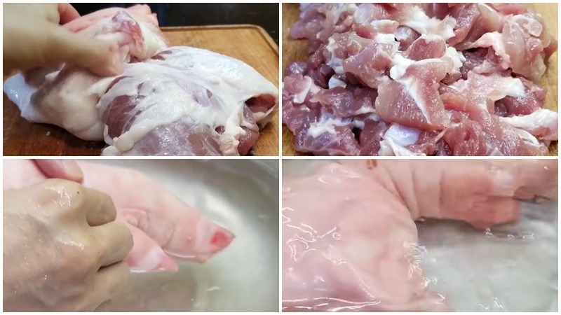 Cận cảnh các bước rửa và thái thịt trước khi chế biến