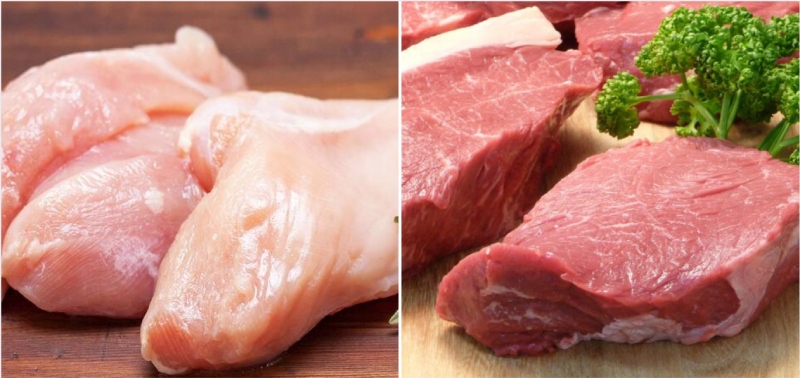 Thịt gà và thịt heo tươi làm nguyên liệu giò
