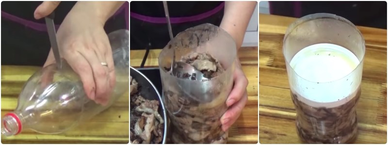 cho hỗn hợp đã xào vào chai và nén chặt