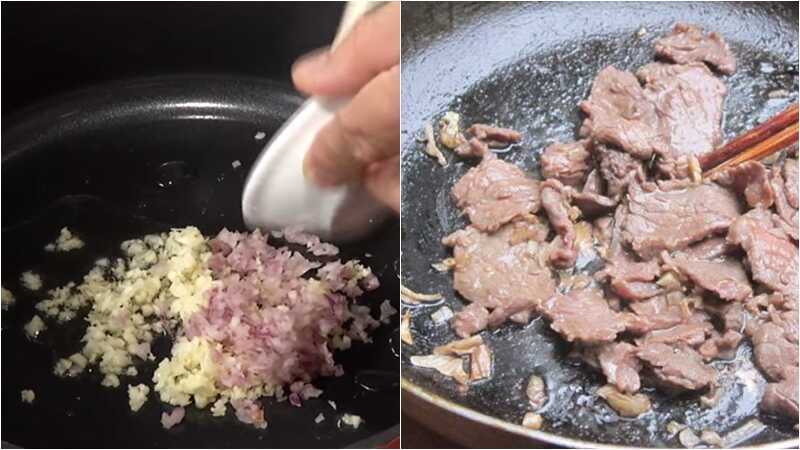 Tiến hành xào sơ bắp bò