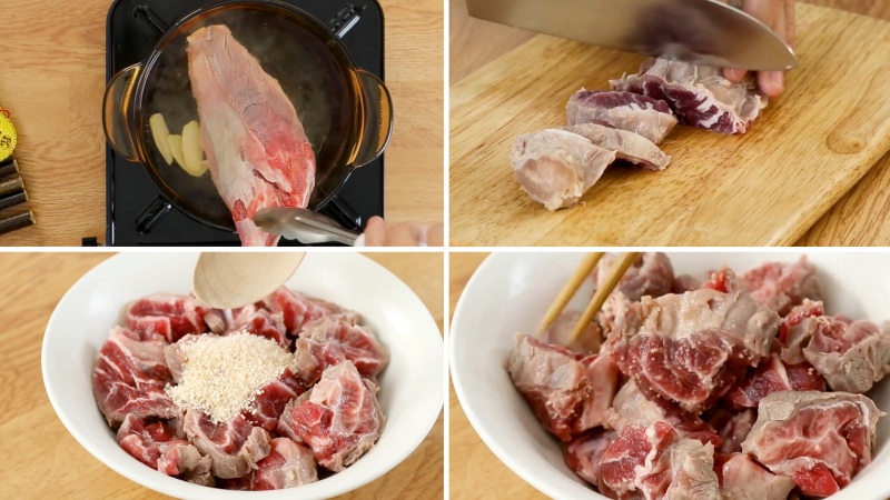 Công đoạn sơ chế bắp bò