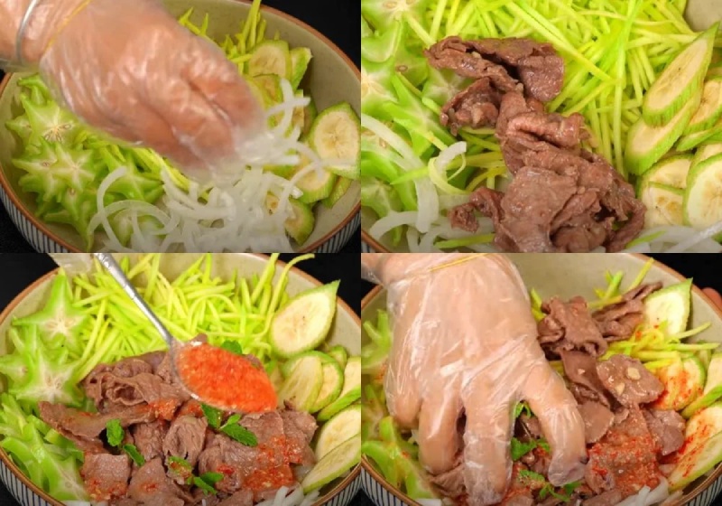 tiến hành trộn gỏi