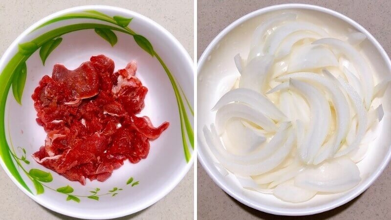 Nguyên liệu thịt bò và hành tây tươi