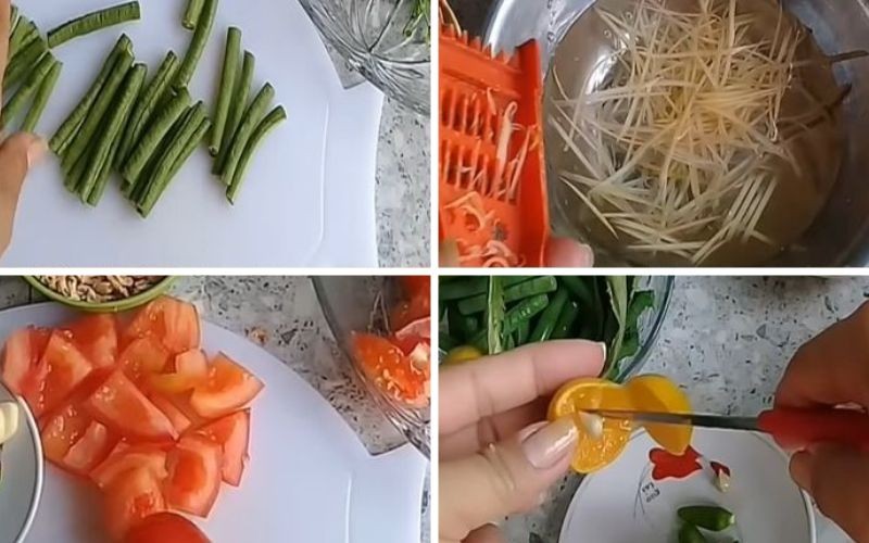 Sơ chế nguyên liệu làm gỏi đu đủ Thái chay
