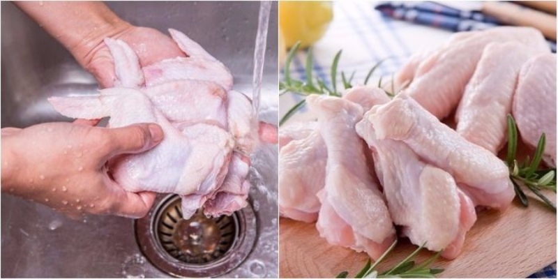 Gà được rửa sạch và để ráo trước khi luộc