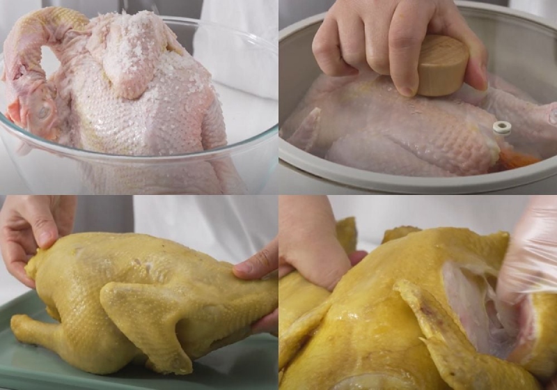 Các bước sơ chế và luộc gà nguyên con để làm gỏi