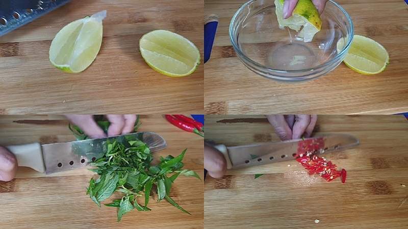 Tiến hành sơ chế các nguyên liệu làm gỏi gà xé phay chay