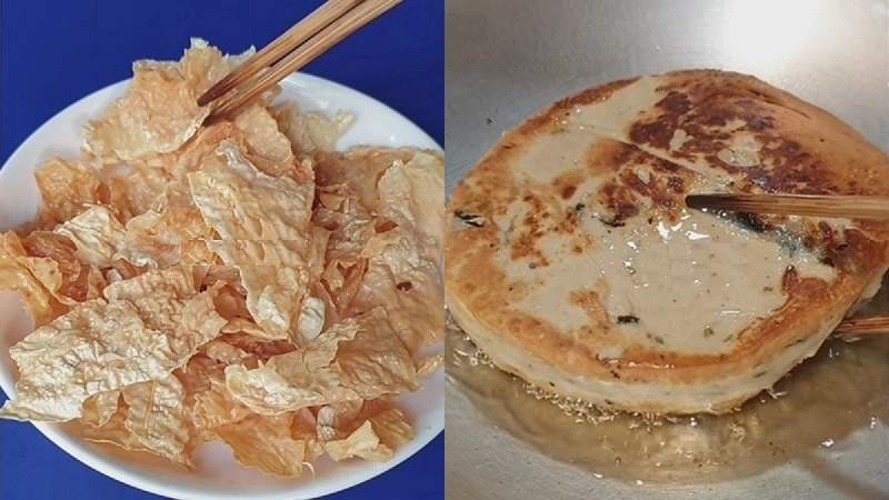 Công đoạn chiên tàu hũ ky và chả chay