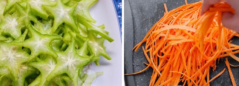 Khế cắt lát mỏng hình sao và cà rốt bào sợi