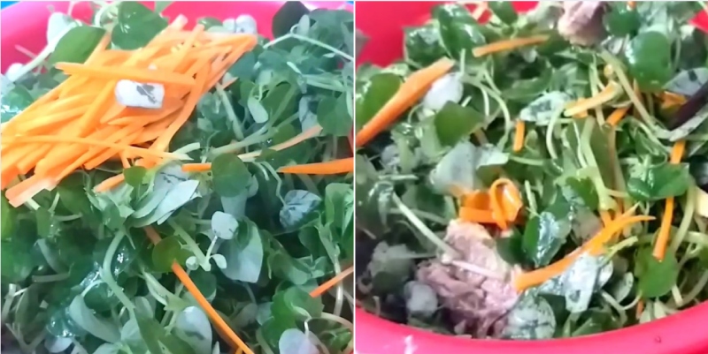 Trộn rau càng cua, cà rốt và ức vịt hòa quyện
