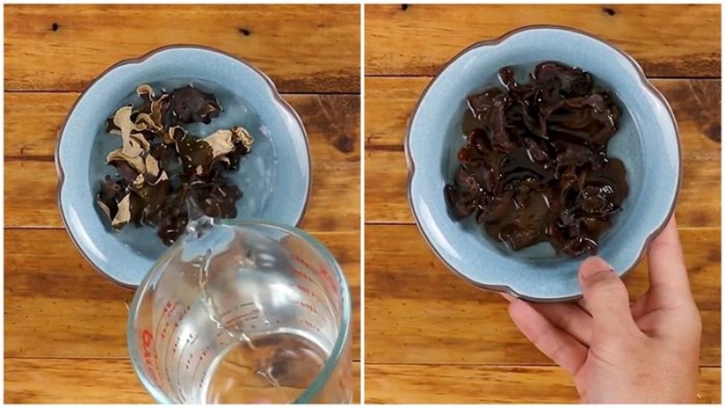 Ngâm mộc nhĩ khô trong nước cho nở mềm